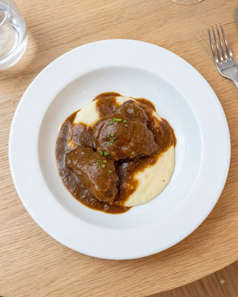 Carrillera con puré parmentier